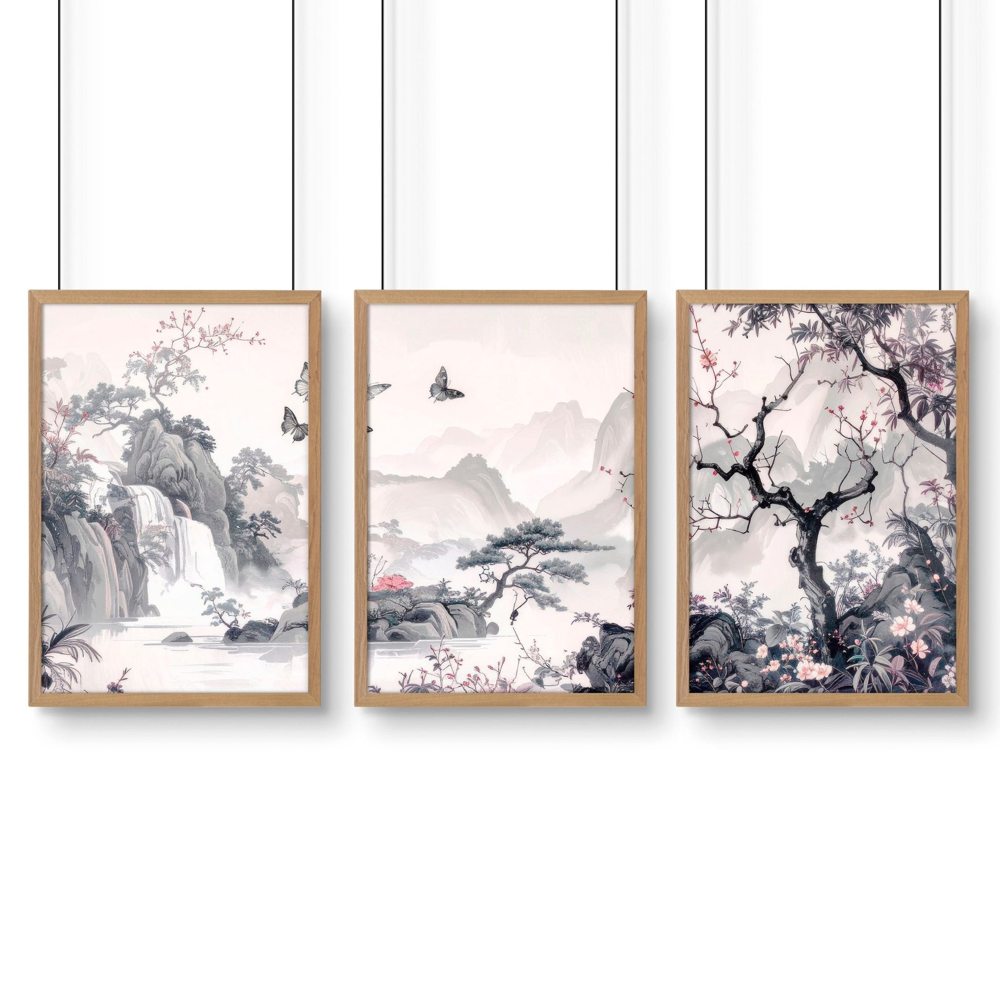 Wall Art For Living Room Large | Set of 3 Chinoiserie Wall art Prints