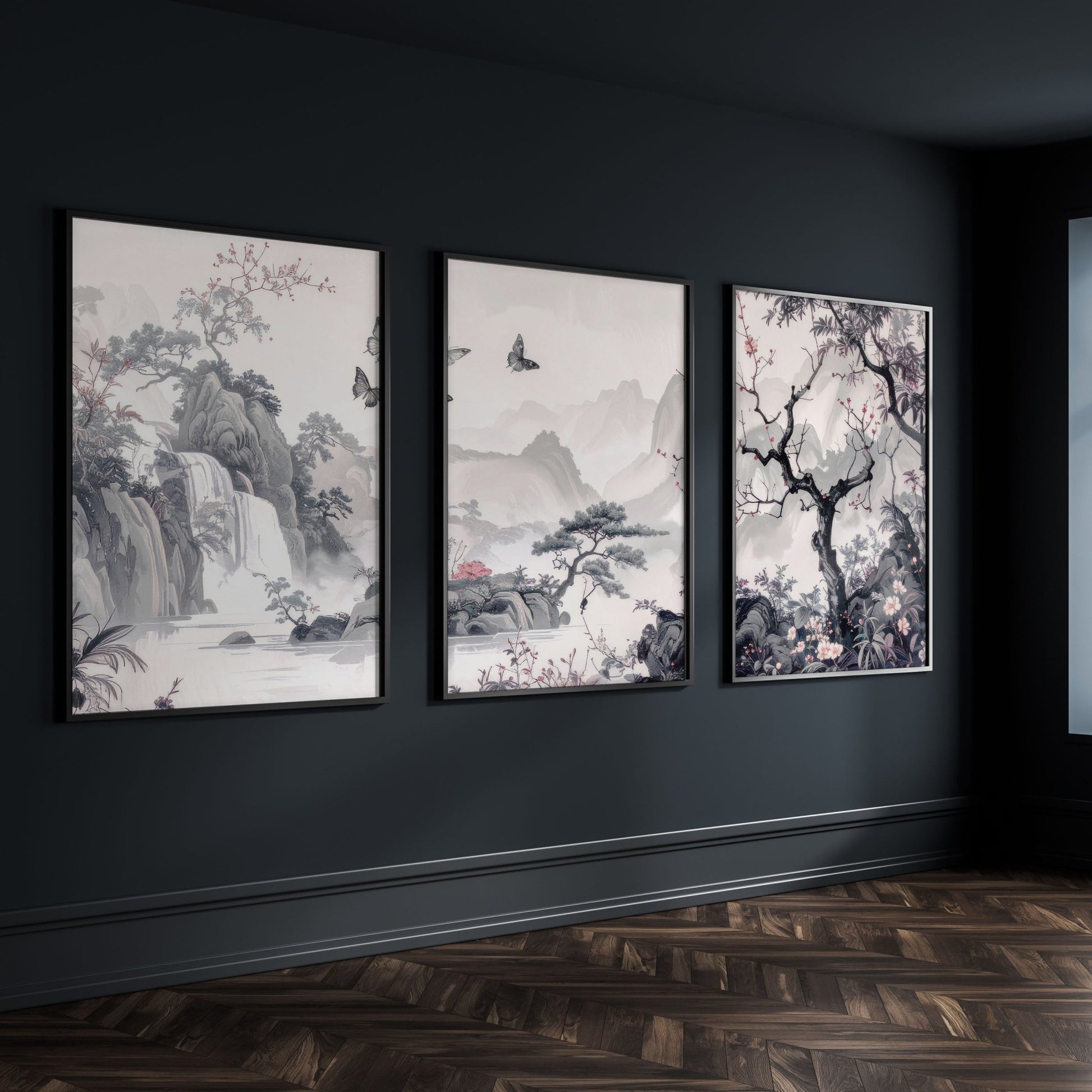 Wall Art For Living Room Large | Set of 3 Chinoiserie Wall art Prints