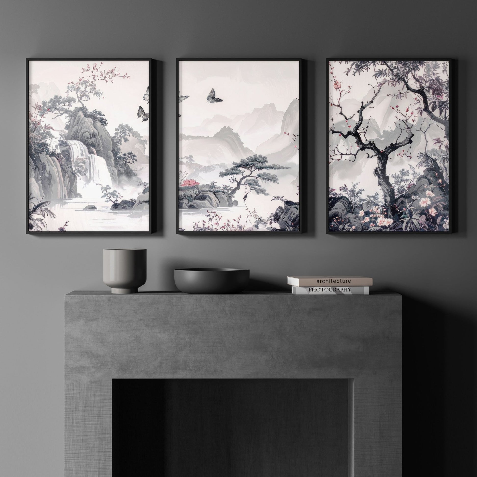 Wall Art For Living Room Large | Set of 3 Chinoiserie Wall art Prints