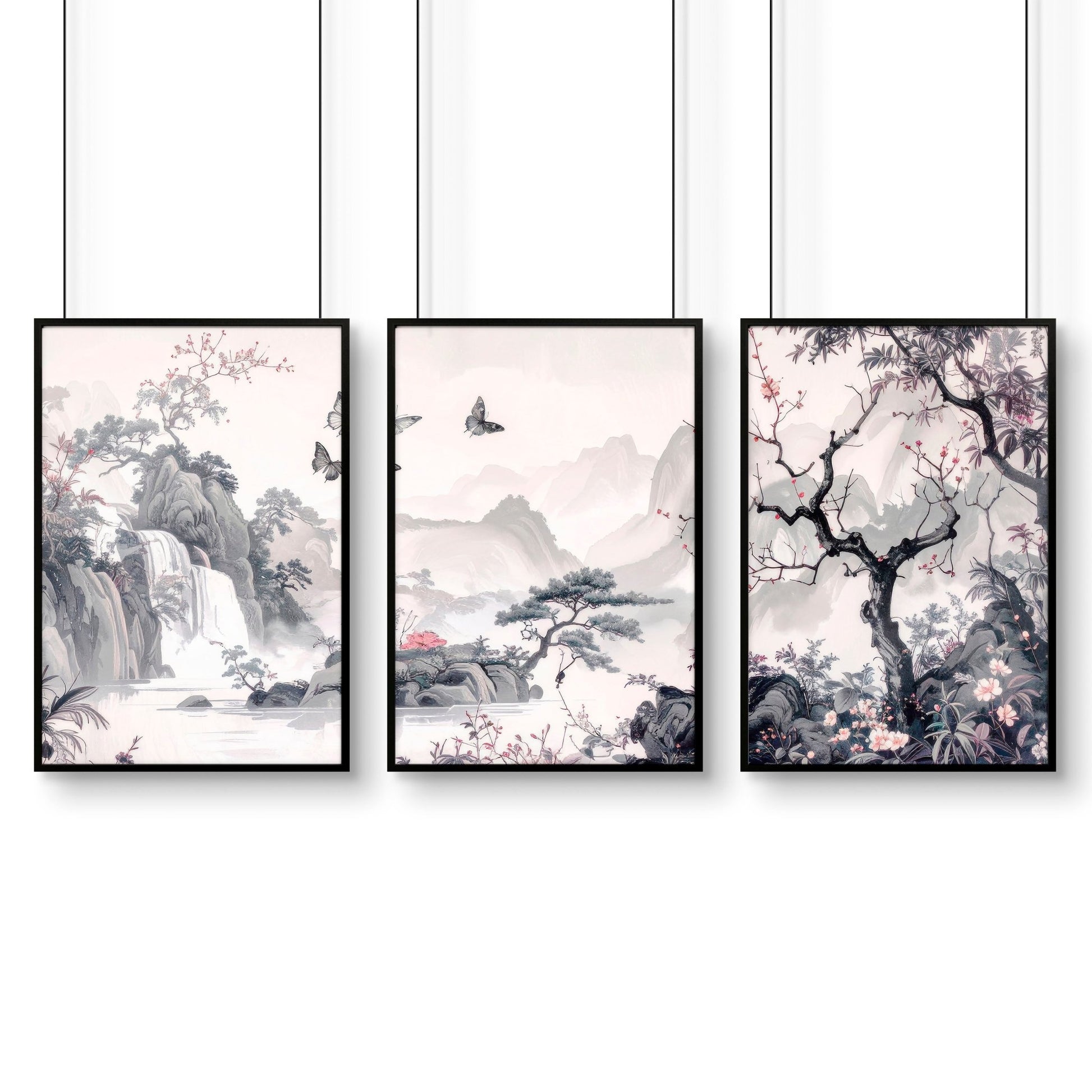 Wall Art For Living Room Large | Set of 3 Chinoiserie Wall art Prints