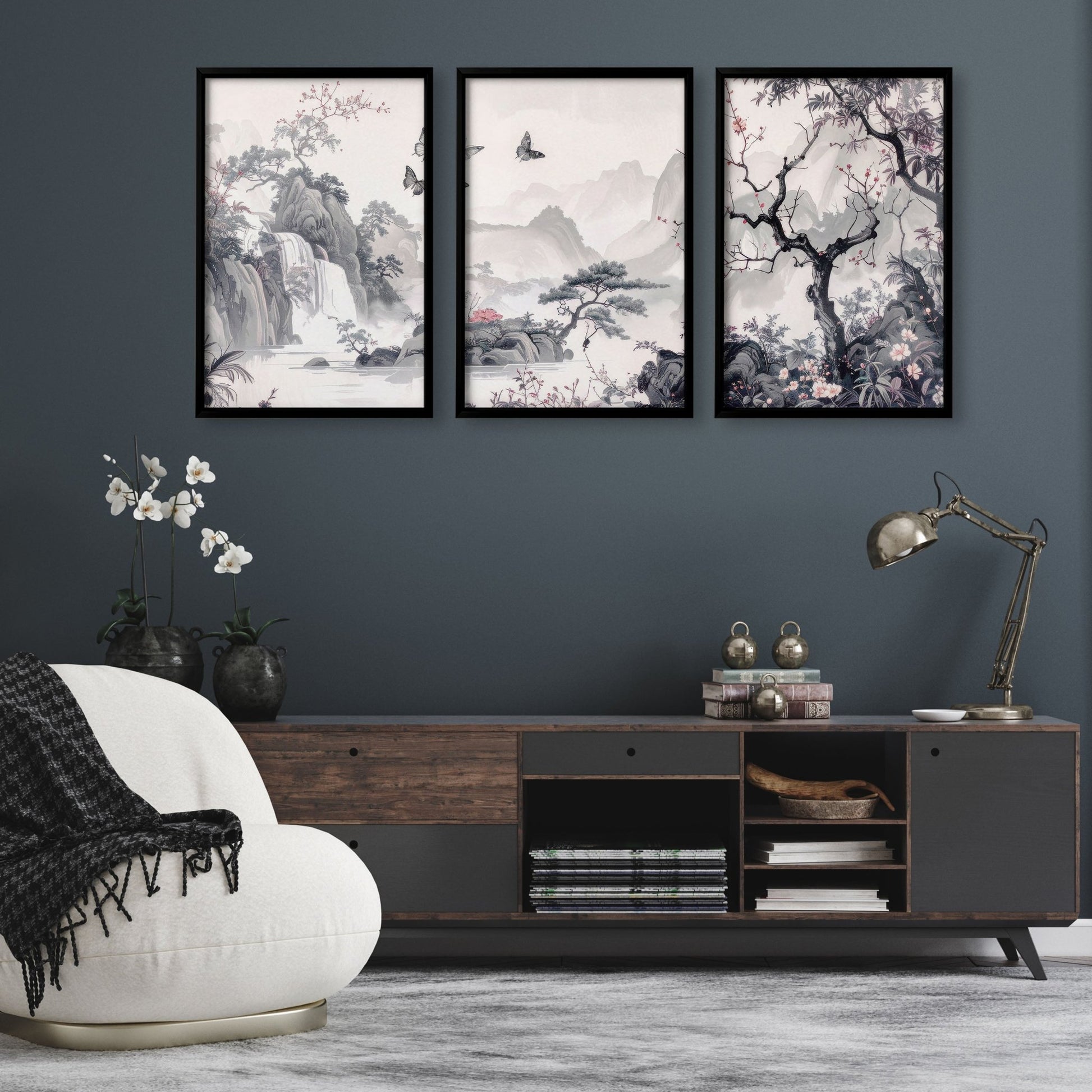Wall Art For Living Room Large | Set of 3 Chinoiserie Wall art Prints
