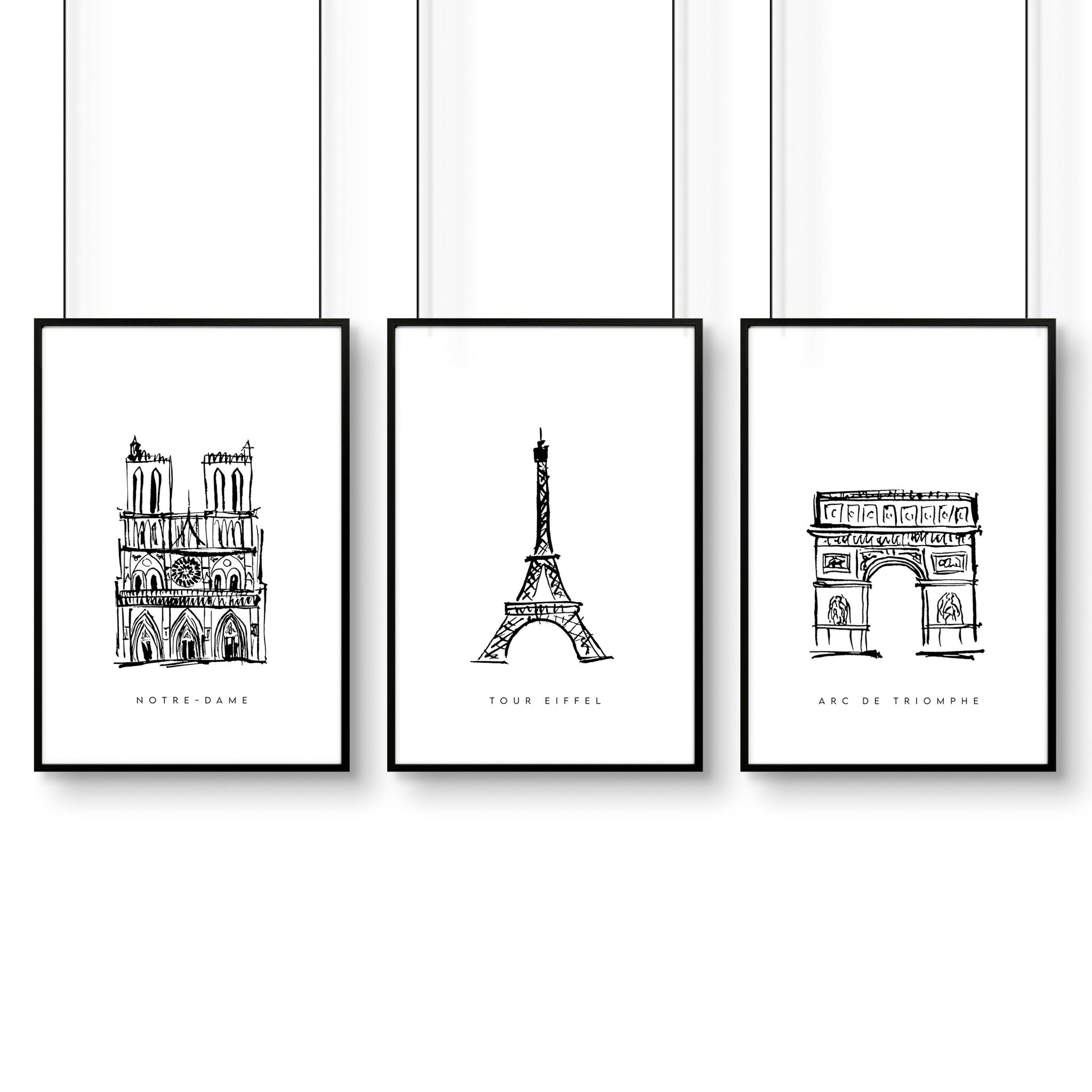 Wall Art Framed For Living Room | Set of 3 Paris Landmarks Wall art Prints