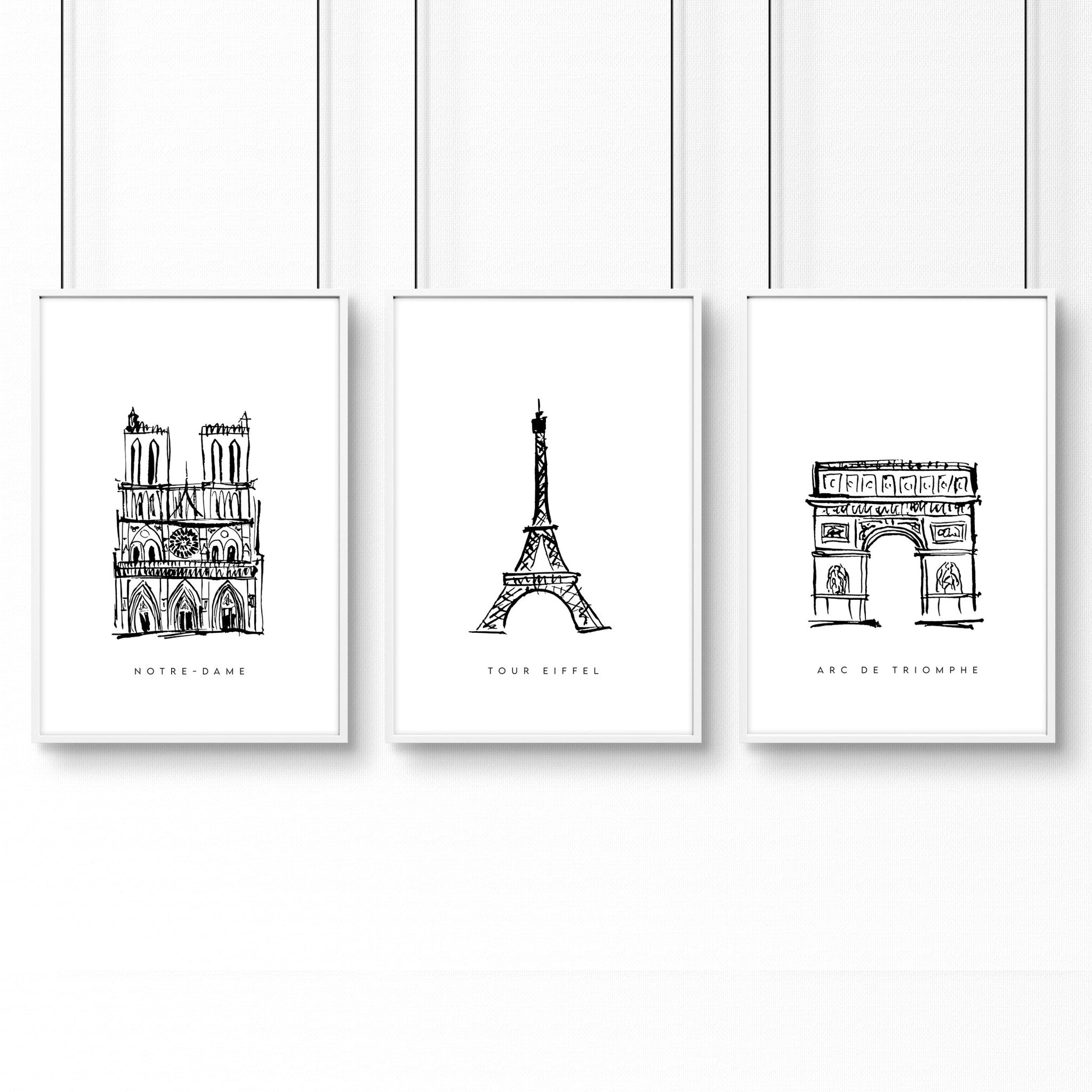 Wall Art Framed For Living Room | Set of 3 Paris Landmarks Wall art Prints