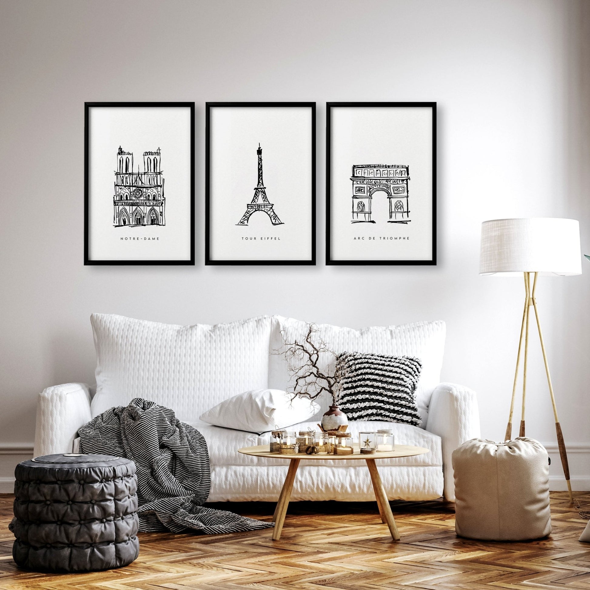 Wall Art Framed For Living Room | Set of 3 Paris Landmarks Wall art Prints