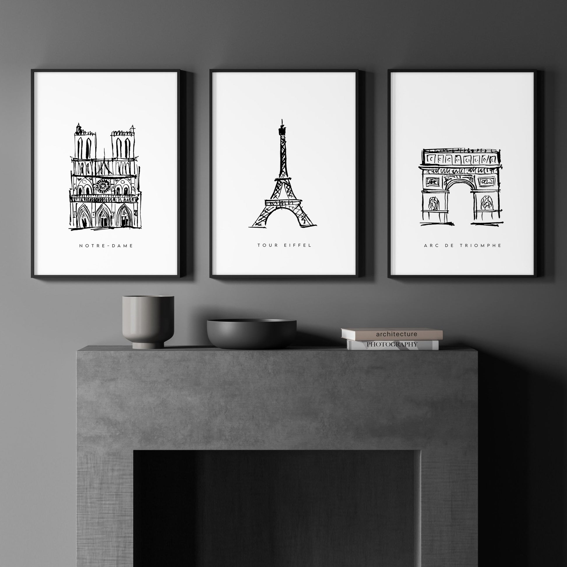 Wall Art Framed For Living Room | Set of 3 Paris Landmarks Wall art Prints