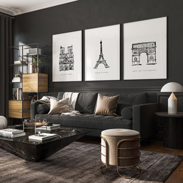 Wall Art Framed For Living Room | Set of 3 Paris Landmarks Wall art Prints