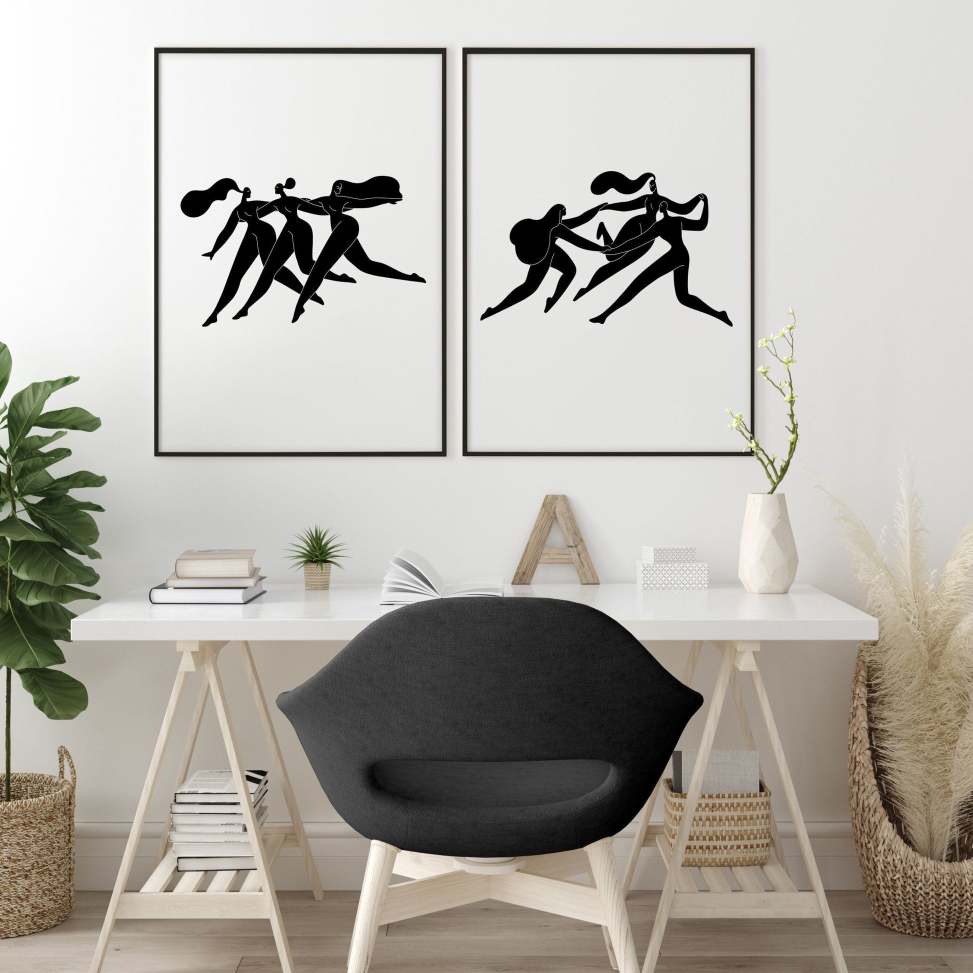 Wall Art Framed | Set of 2 Boho Women Wall art Prints