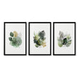 Wall Art Greenery Botanical Watercolour Leaves White Green Ochre in a black frame