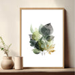 Wall Art Greenery Botanical Watercolour Leaves White Green Ochre — piece 2 of 3 in the set
