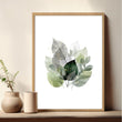Wall Art Greenery Botanical Watercolour Leaves White Green Ochre — piece 3 of 3 in the set