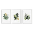 Wall Art Greenery Botanical Watercolour Leaves White Green Ochre in a white frame
