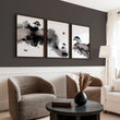 Wall Art Japanese Ink Landscape with Fisherman, Moon & Pine Trees displayed on a wall in a styled room — view 3