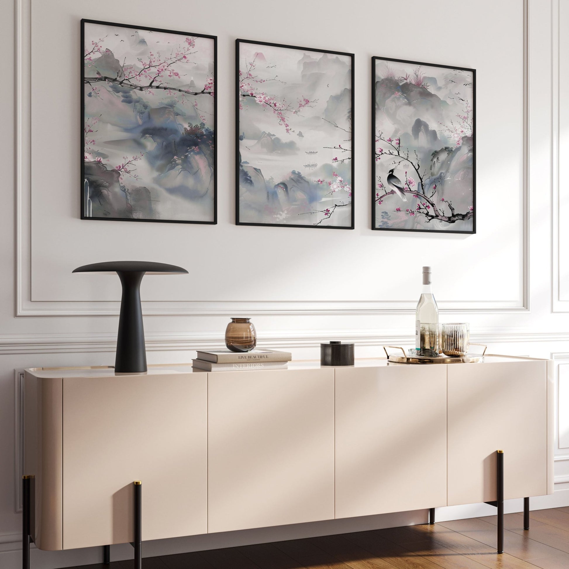 Wall Art Living Room Large | Set of 3 Chinoiserie Wall art Prints