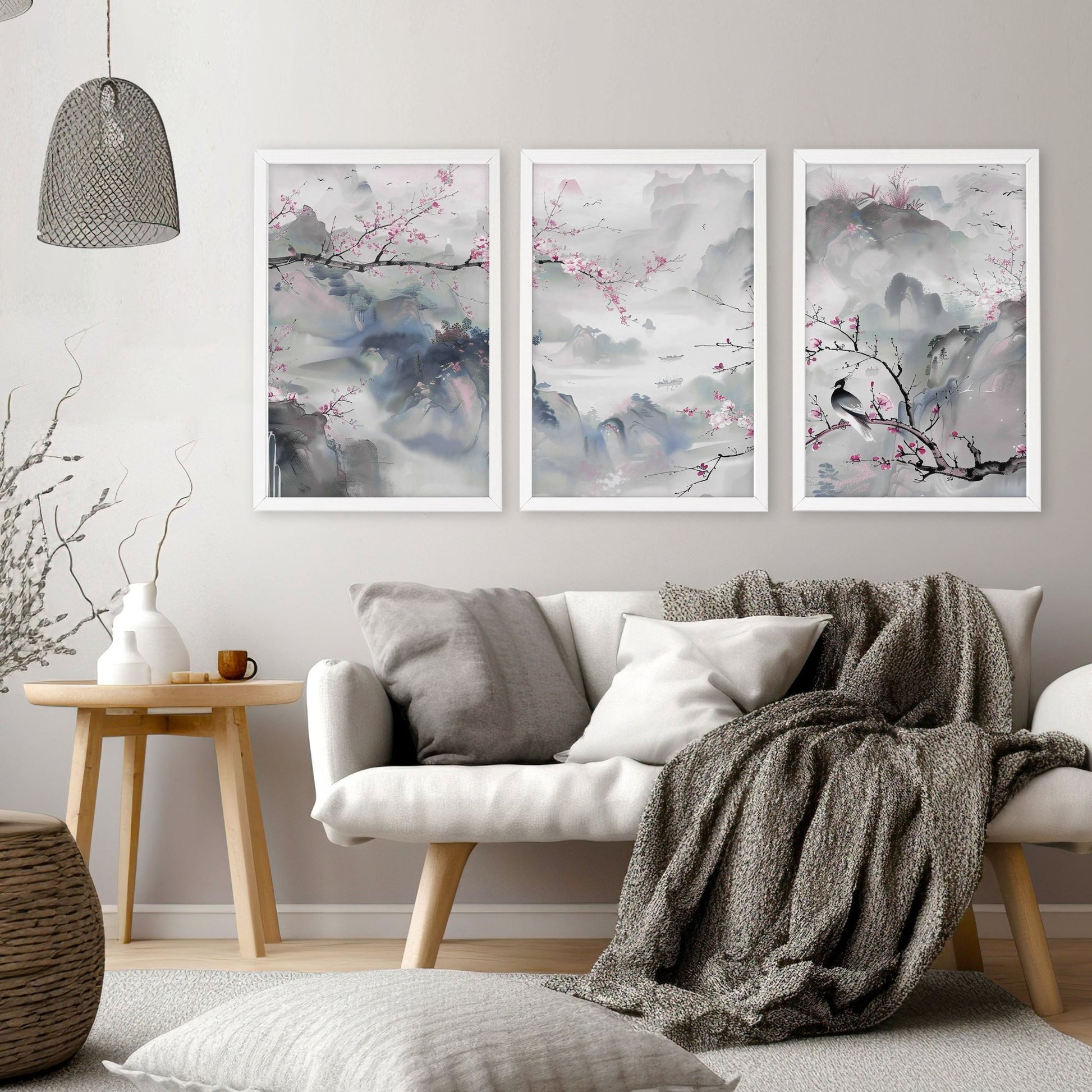 Wall Art Living Room Large | Set of 3 Chinoiserie Wall art Prints