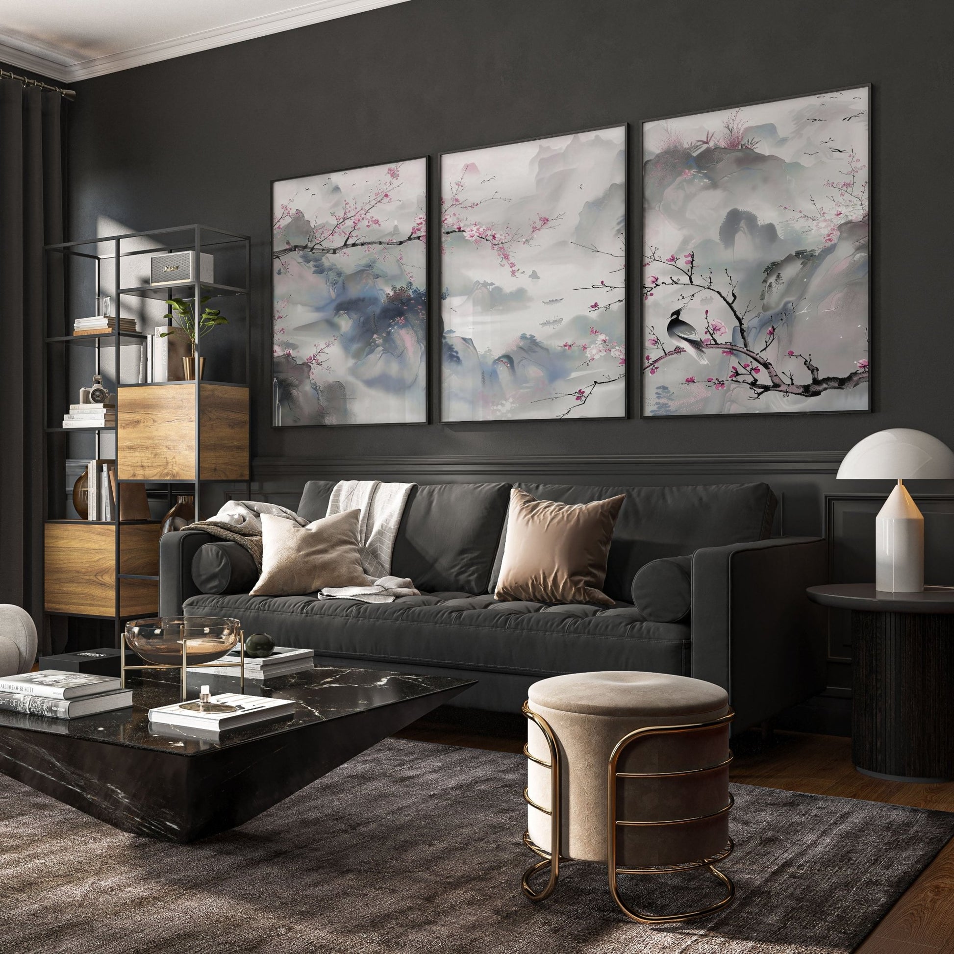 Wall Art Living Room Large | Set of 3 Chinoiserie Wall art Prints