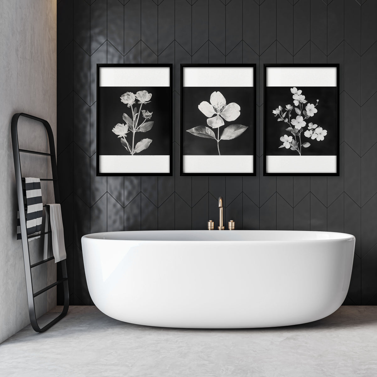 Wall Art Nature Charcoal Botanical Floral wall art displayed on a wall in a styled room — view 11