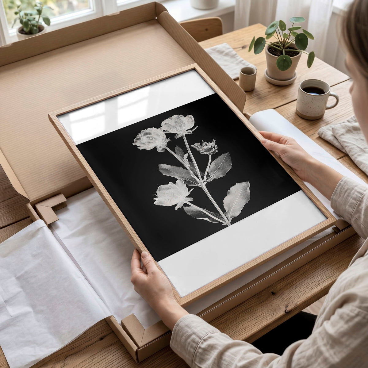 Wall Art Nature Charcoal Botanical Floral wall art displayed on a wall in a styled room — view 3