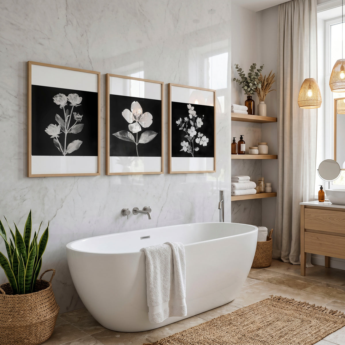 Wall Art Nature Charcoal Botanical Floral wall art displayed on a wall in a styled room — view 8