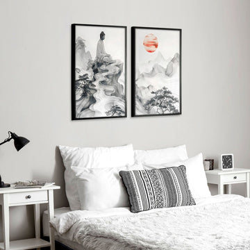 Wall Art Paint | Set of 2 Asian Inspired Wall art Prints