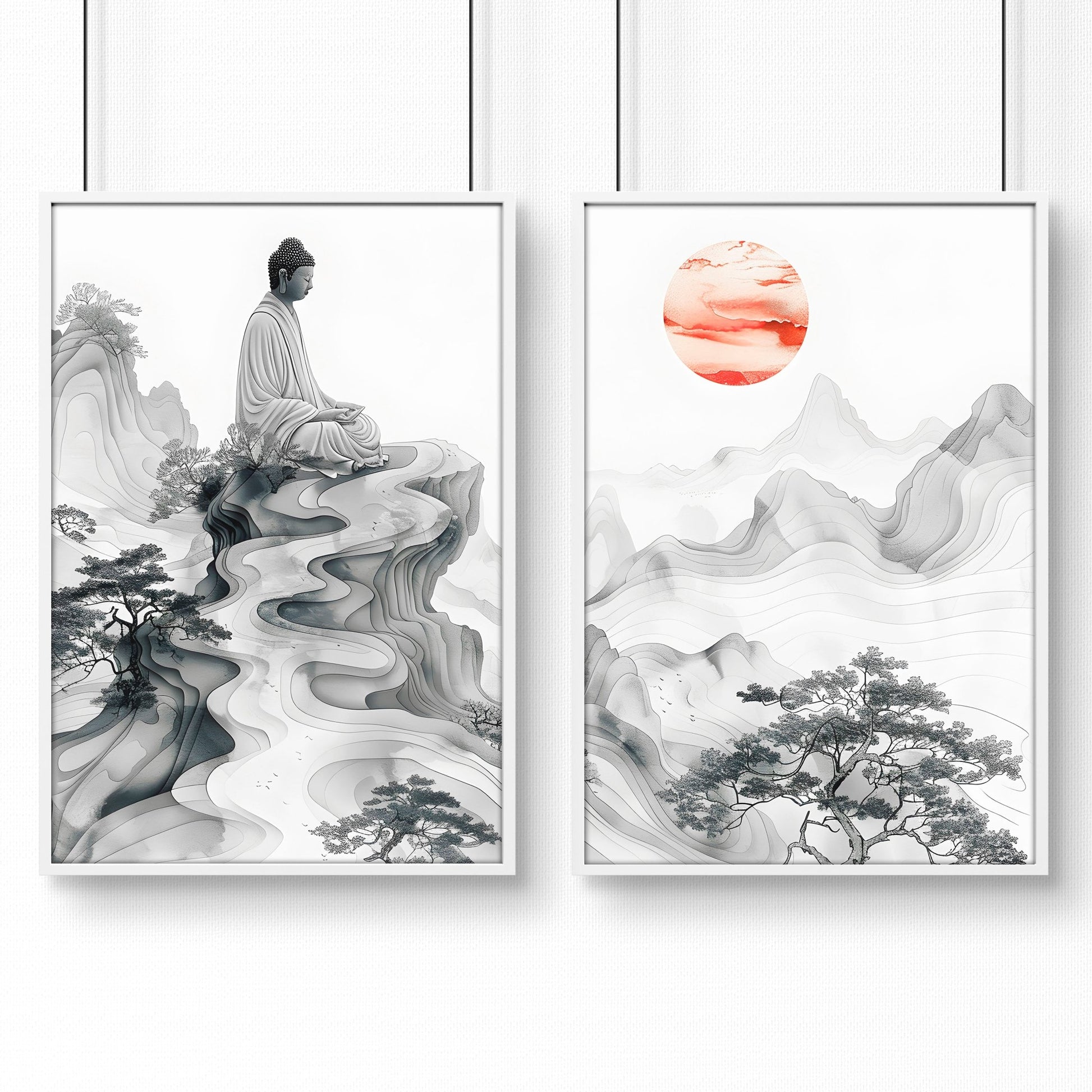 Wall Art Paint | Set of 2 Asian Inspired Wall art Prints