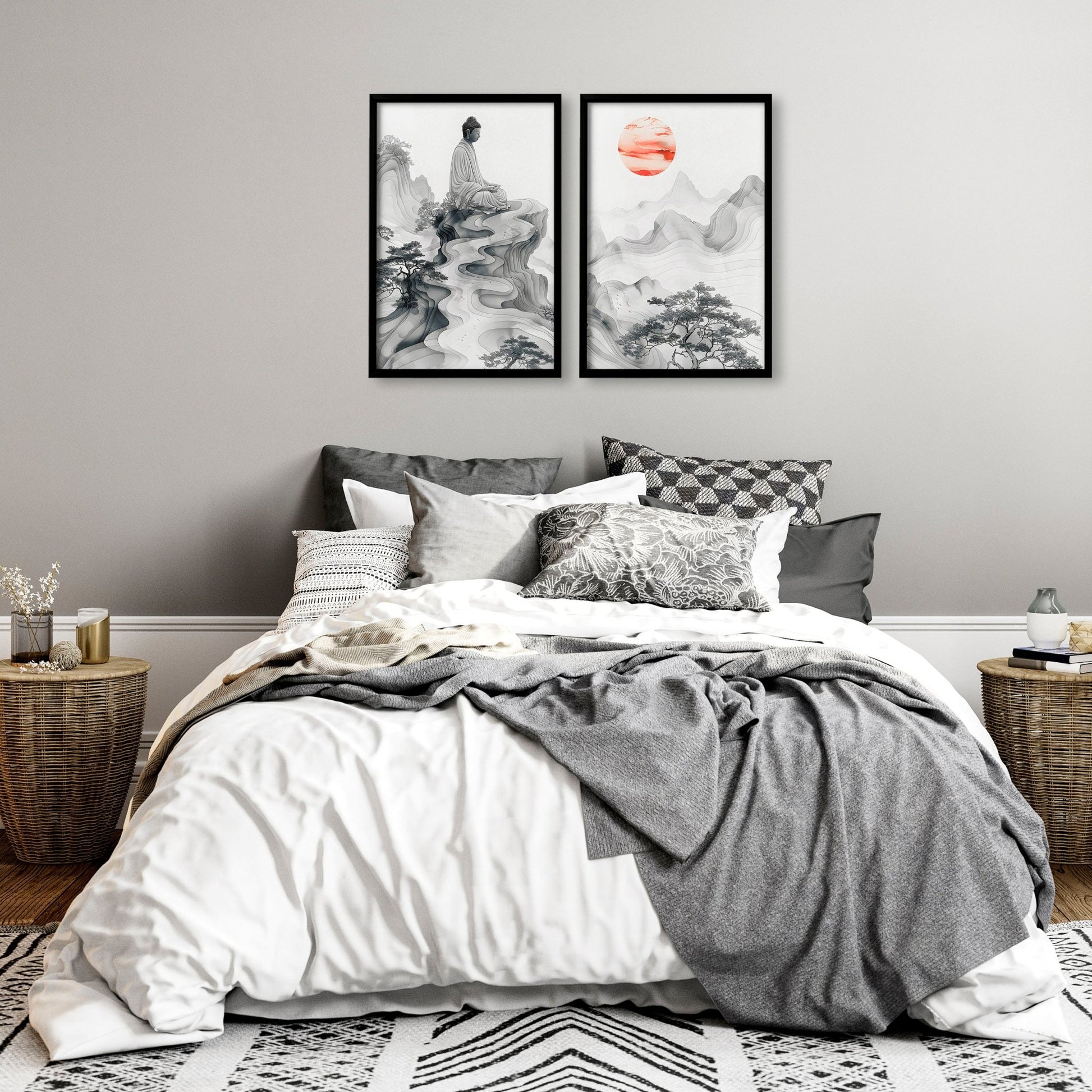 Wall Art Paint | Set of 2 Asian Inspired Wall art Prints