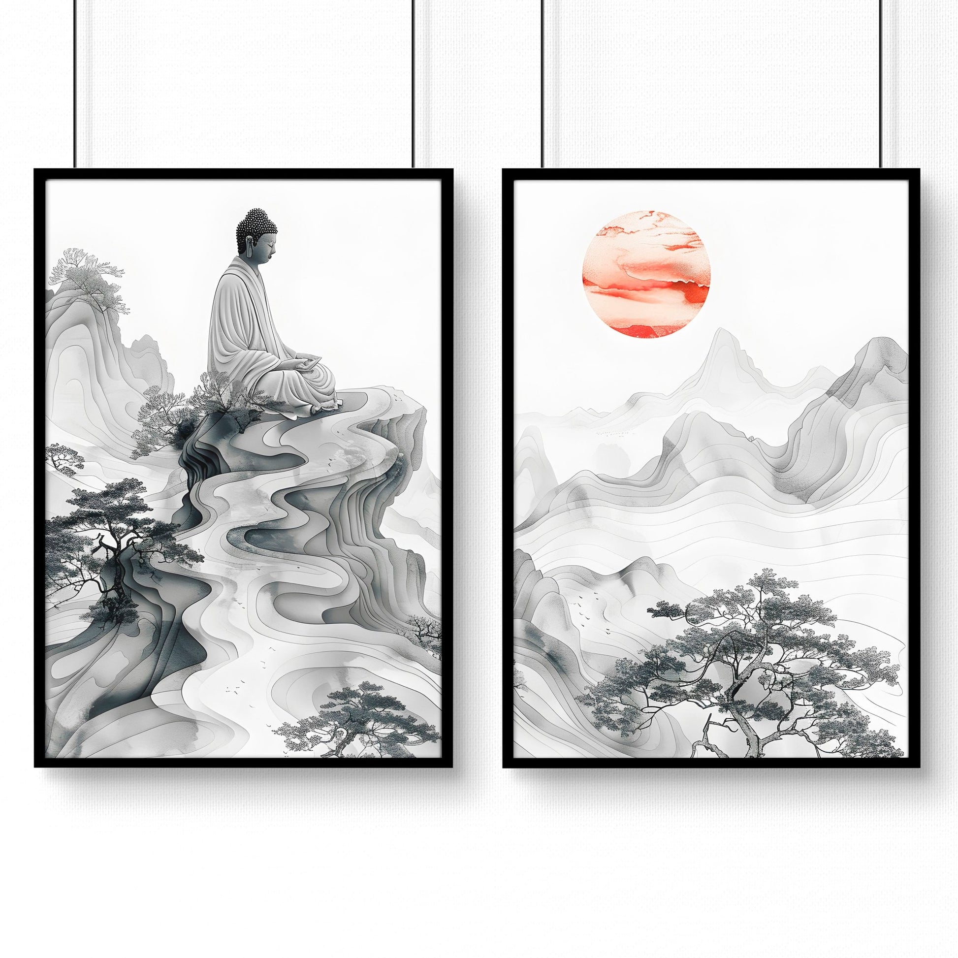 Wall Art Paint | Set of 2 Asian Inspired Wall art Prints
