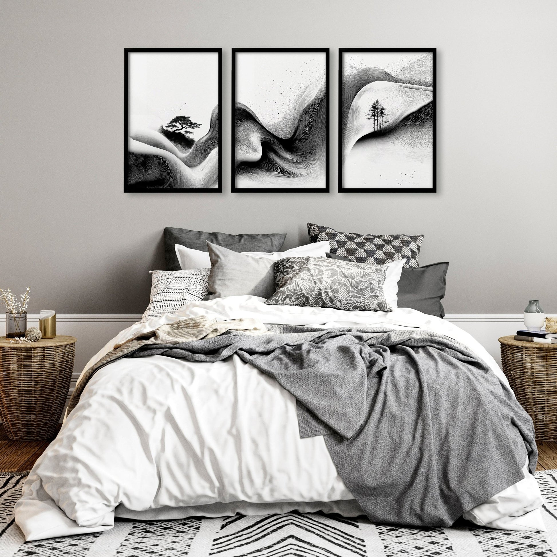 Wall Canvas Art | Set of 3 Asian Inspired Wall art Prints