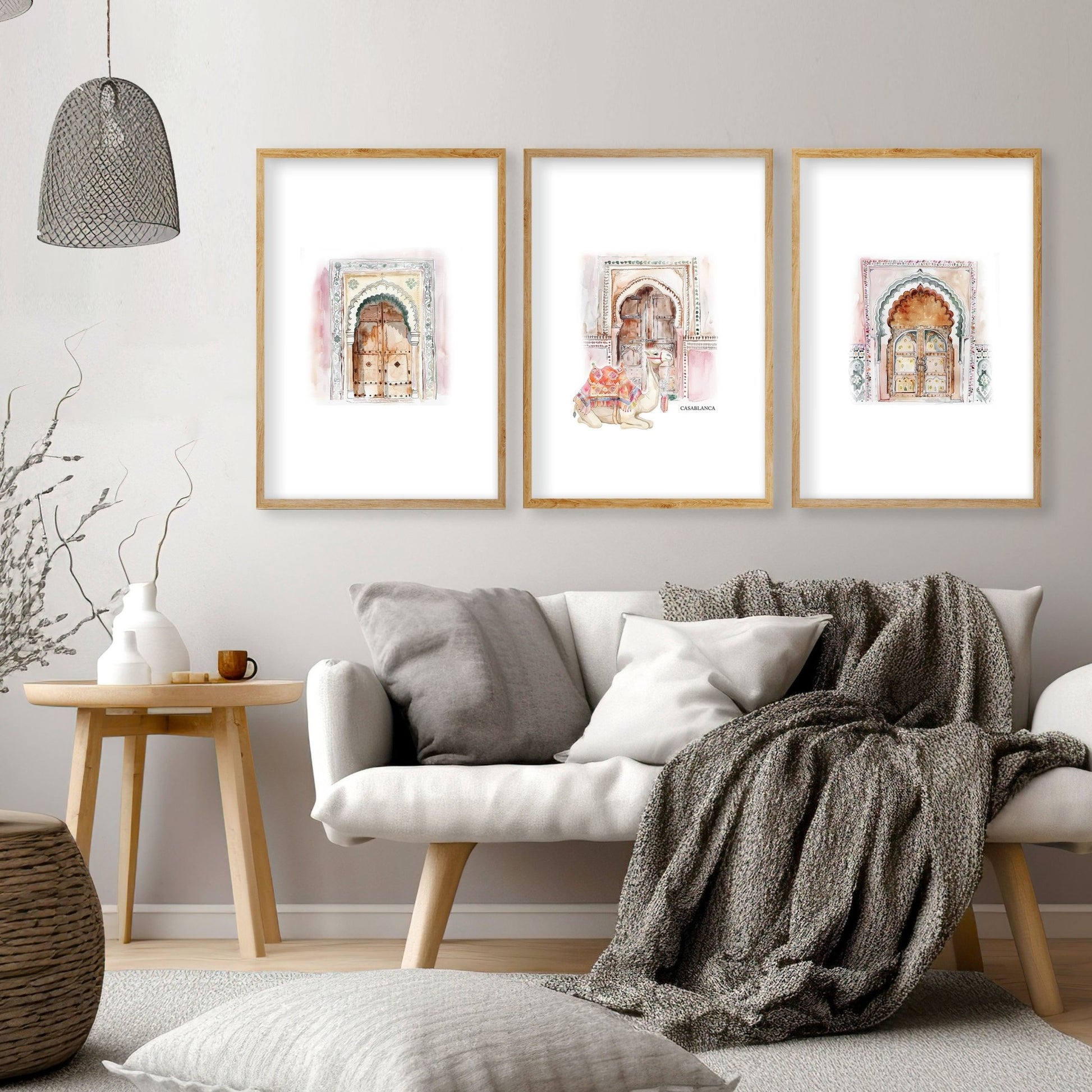 Wall Canvases For Living Room | Set of 3 Moroccan Inspired Wall art Prints
