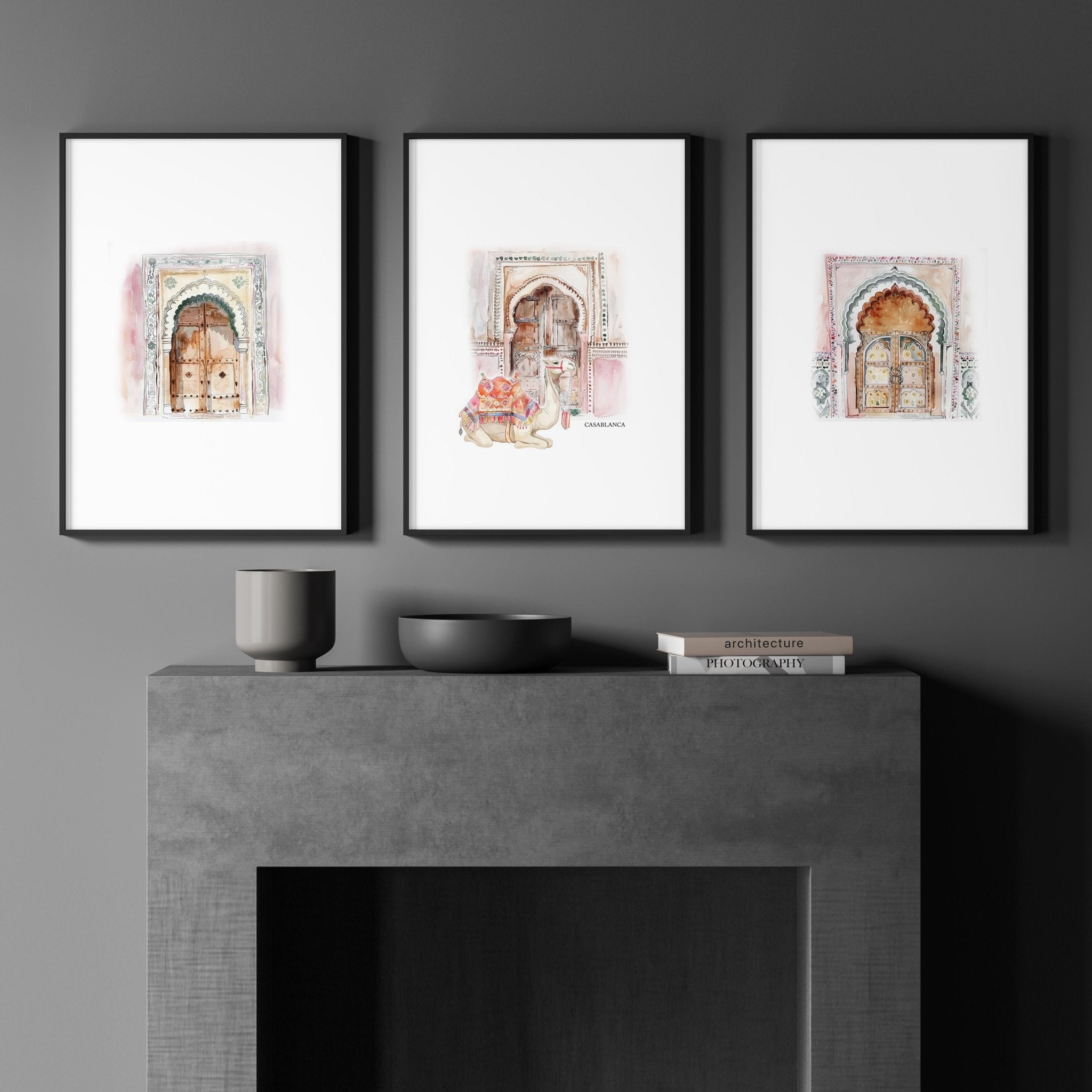 Wall Canvases For Living Room | Set of 3 Moroccan Inspired Wall art Prints