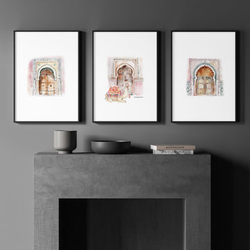 Wall Canvases For Living Room | Set of 3 Moroccan Inspired Wall art Prints