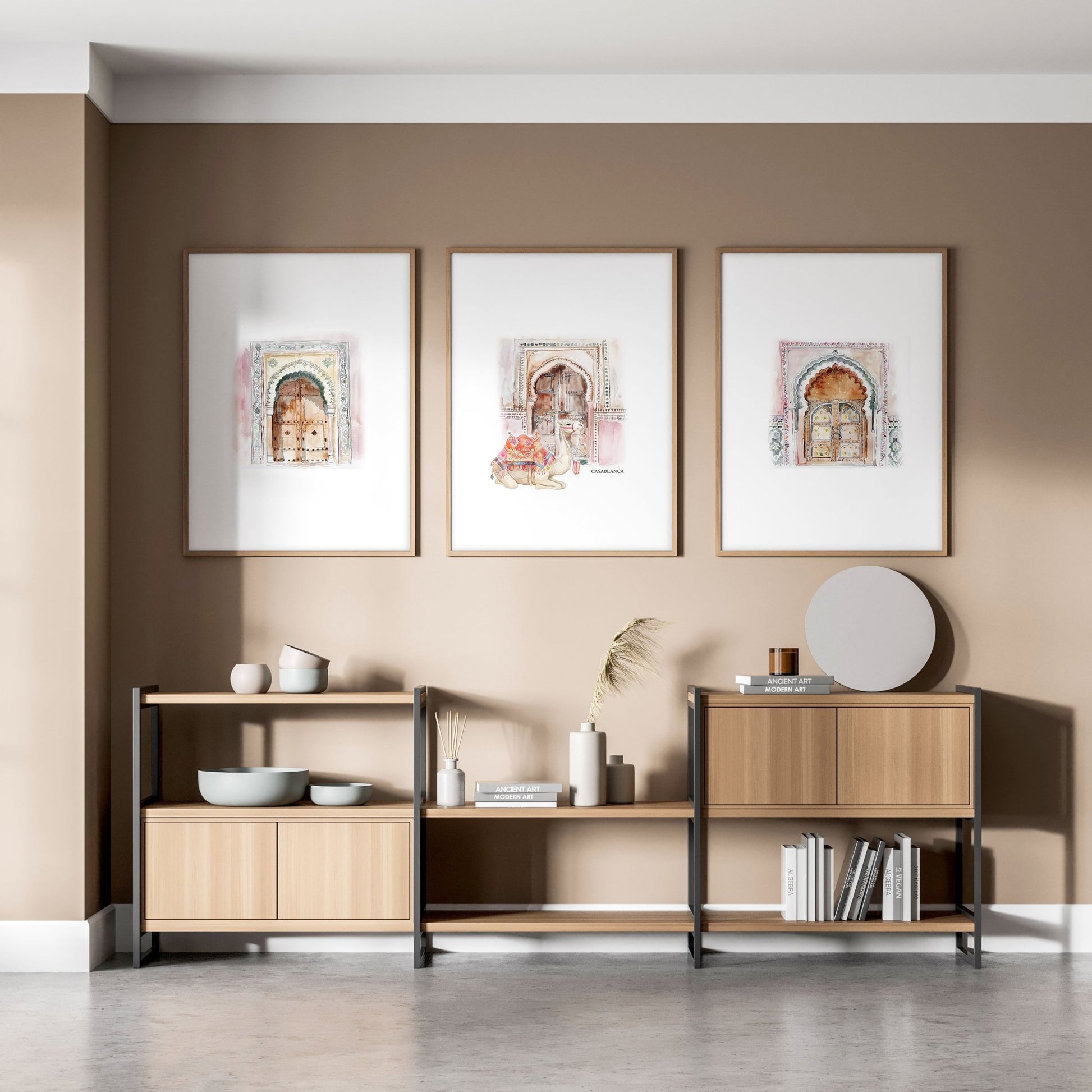 Wall Canvases For Living Room | Set of 3 Moroccan Inspired Wall art Prints