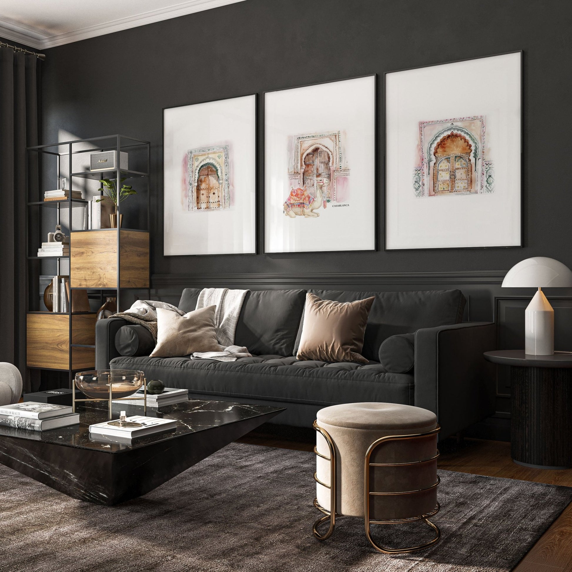 Wall Canvases For Living Room | Set of 3 Moroccan Inspired Wall art Prints