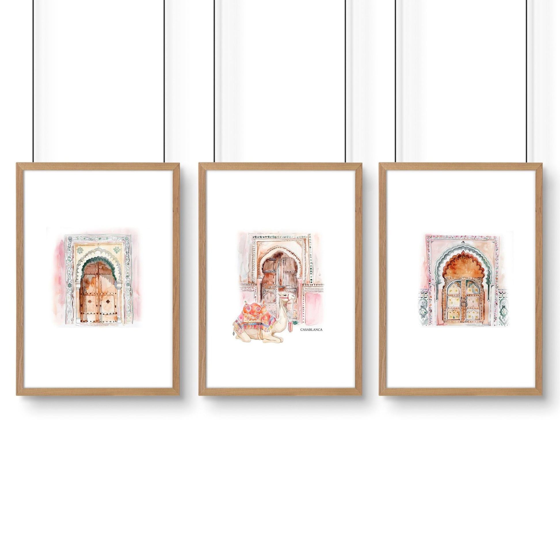 Wall Canvases For Living Room | Set of 3 Moroccan Inspired Wall art Prints