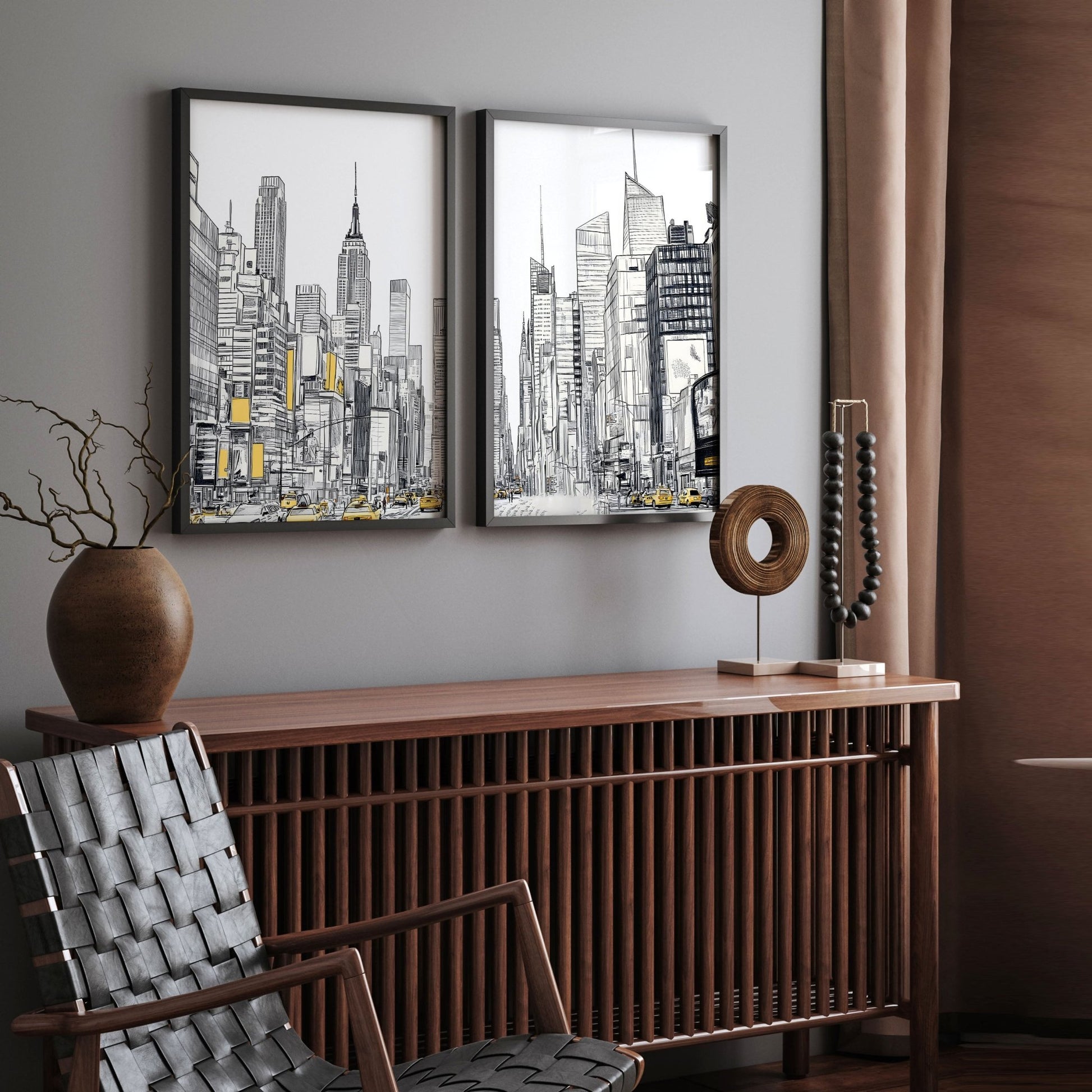 Wall Decor For Hallway | Set of 2 Urban Skyscrapers Wall art Prints