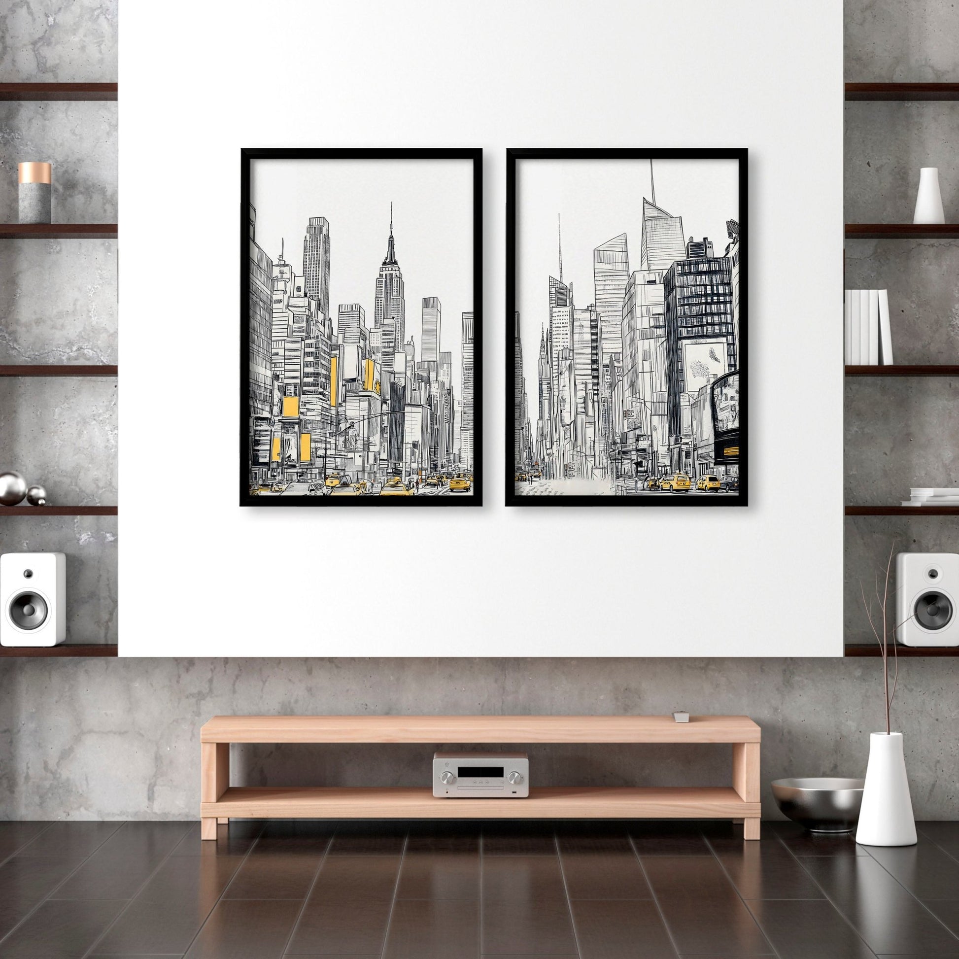Wall Decor For Hallway | Set of 2 Urban Skyscrapers Wall art Prints