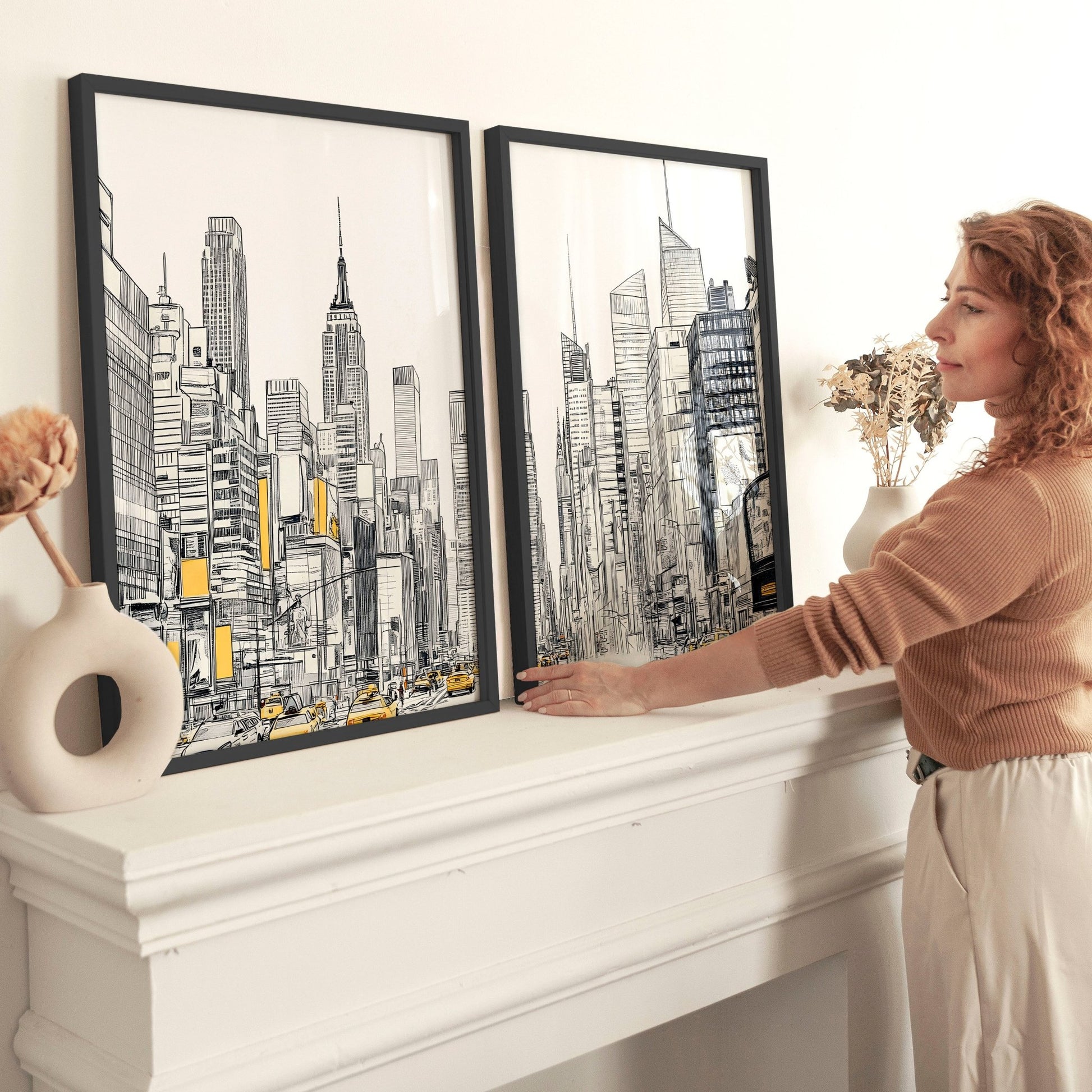 Wall Decor For Hallway | Set of 2 Urban Skyscrapers Wall art Prints