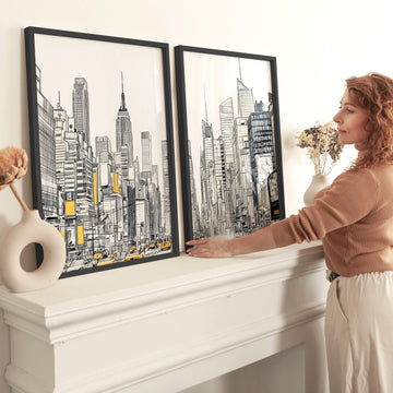 Wall Decor For Hallway | Set of 2 Urban Skyscrapers Wall art Prints