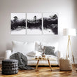 Wall Decor for High Ceiling Living Room | Japandi Black White Mauve Ink Landscape Art wall art displayed on a wall in a styled room
