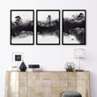 Wall Decor for High Ceiling Living Room | Japandi Black White Mauve Ink Landscape Art wall art displayed on a wall in a styled room — view 10