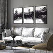 Wall Decor for High Ceiling Living Room | Japandi Black White Mauve Ink Landscape Art wall art displayed on a wall in a styled room — view 5