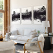 Wall Decor for High Ceiling Living Room | Japandi Black White Mauve Ink Landscape Art wall art displayed on a wall in a styled room — view 9