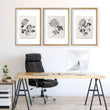 Wall Decor Grey French Country Botanical Chrysanthemum Ink wall art displayed on a wall in a styled room