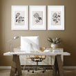 Wall Decor Grey French Country Botanical Chrysanthemum Ink wall art displayed on a wall in a styled room — view 3