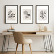 Wall Decor Grey French Country Botanical Chrysanthemum Ink wall art displayed on a wall in a styled room — view 4