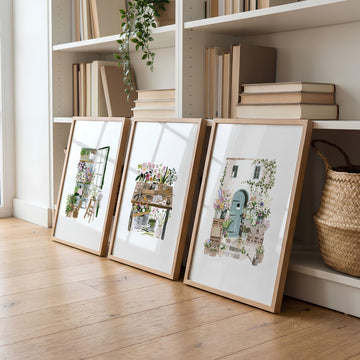 Wall Decor Living Room Cottage Flower Shop Art wall art displayed on a wall in a styled room