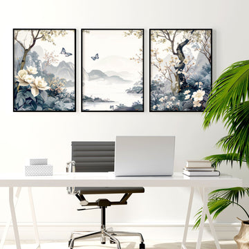 Wall Framed Art | Set of 3 Chinoiserie Wall art Prints