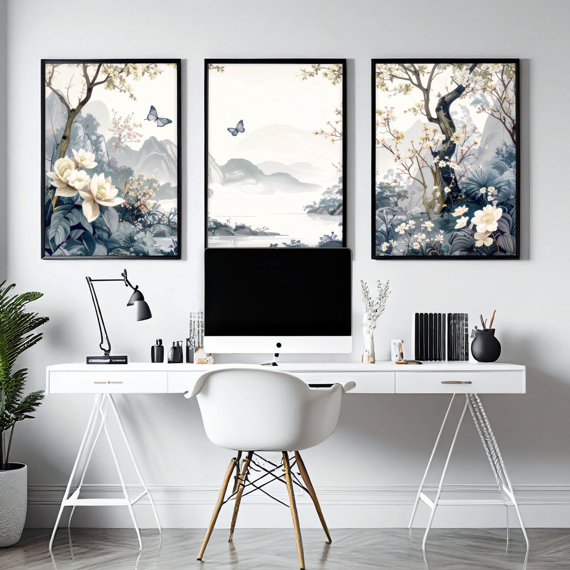 Wall Framed Art | Set of 3 Chinoiserie Wall art Prints