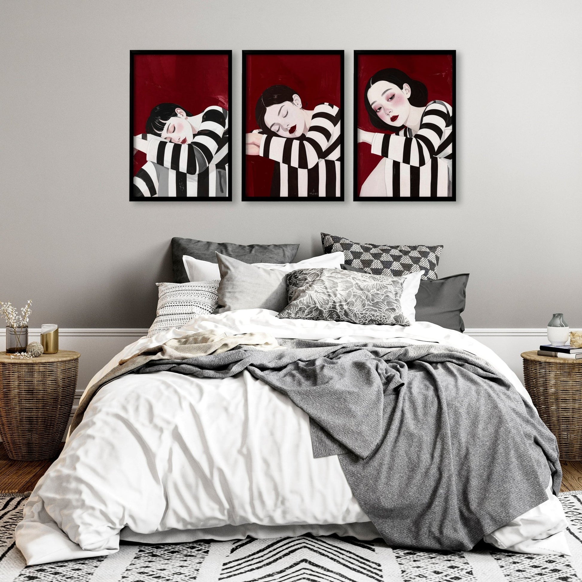 Wall Hangings For Bedroom | Set of 3 Boho Women Wall art Prints