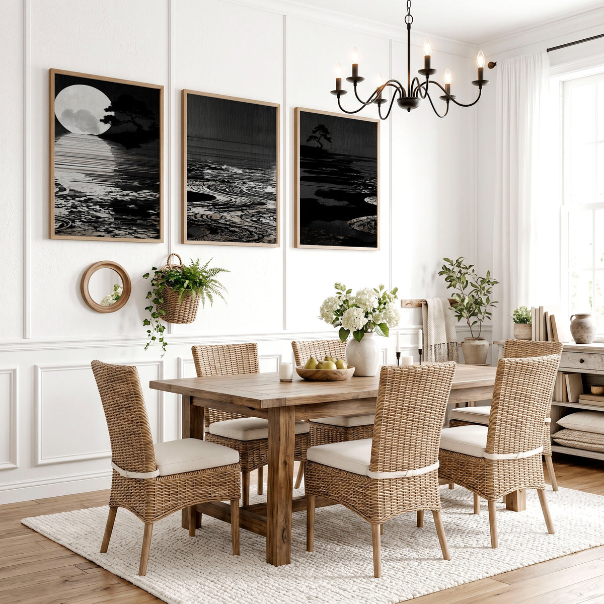 Wall Painting Landscape Japandi Moonrise Over Still Water displayed on a wall in a styled room — view 4