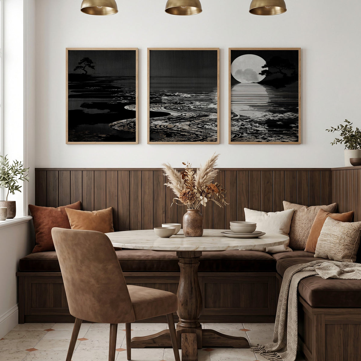 Wall Painting Landscape Japandi Moonrise Over Still Water displayed on a wall in a styled room — view 5